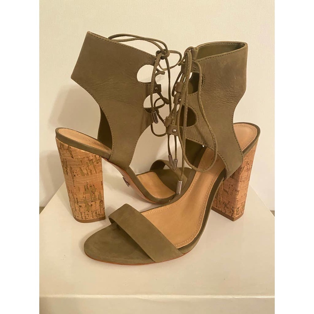Schutz Cruz Olive Green Lace up Cuff Suede Sandals 8